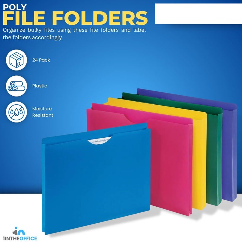 1InTheOffice Poly File Jacket File Folder, Letter 1" Expanding File Jacket, 20-Pack, Assorted - Image 2